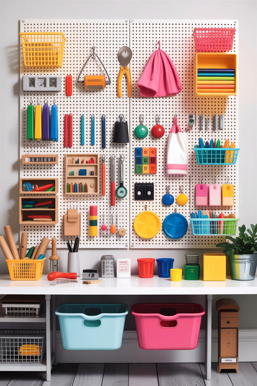 Pegboard craft storage - 30 bedroom craft corner ideas
