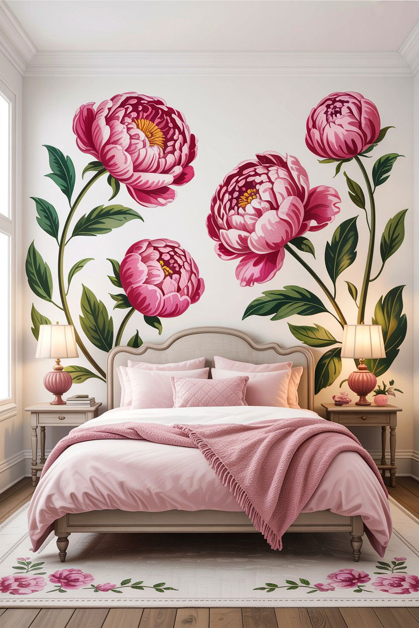 Peony wall stencil - 30 bedroom wall stencils