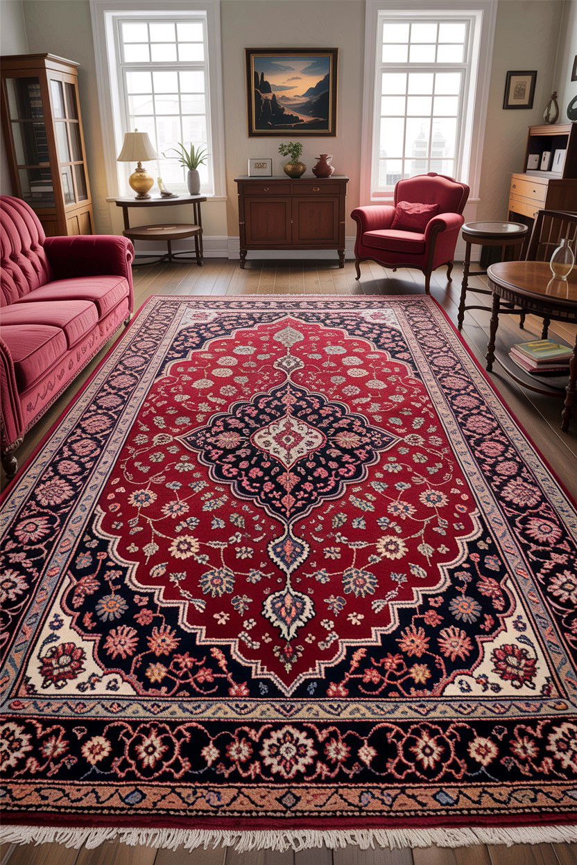 Persian Style Area Rug - 30 dark academia living room ideas