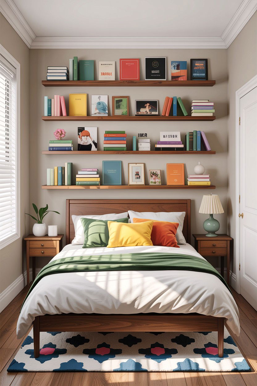Picture Ledge For Books - 30 small bedroom space storage ideas