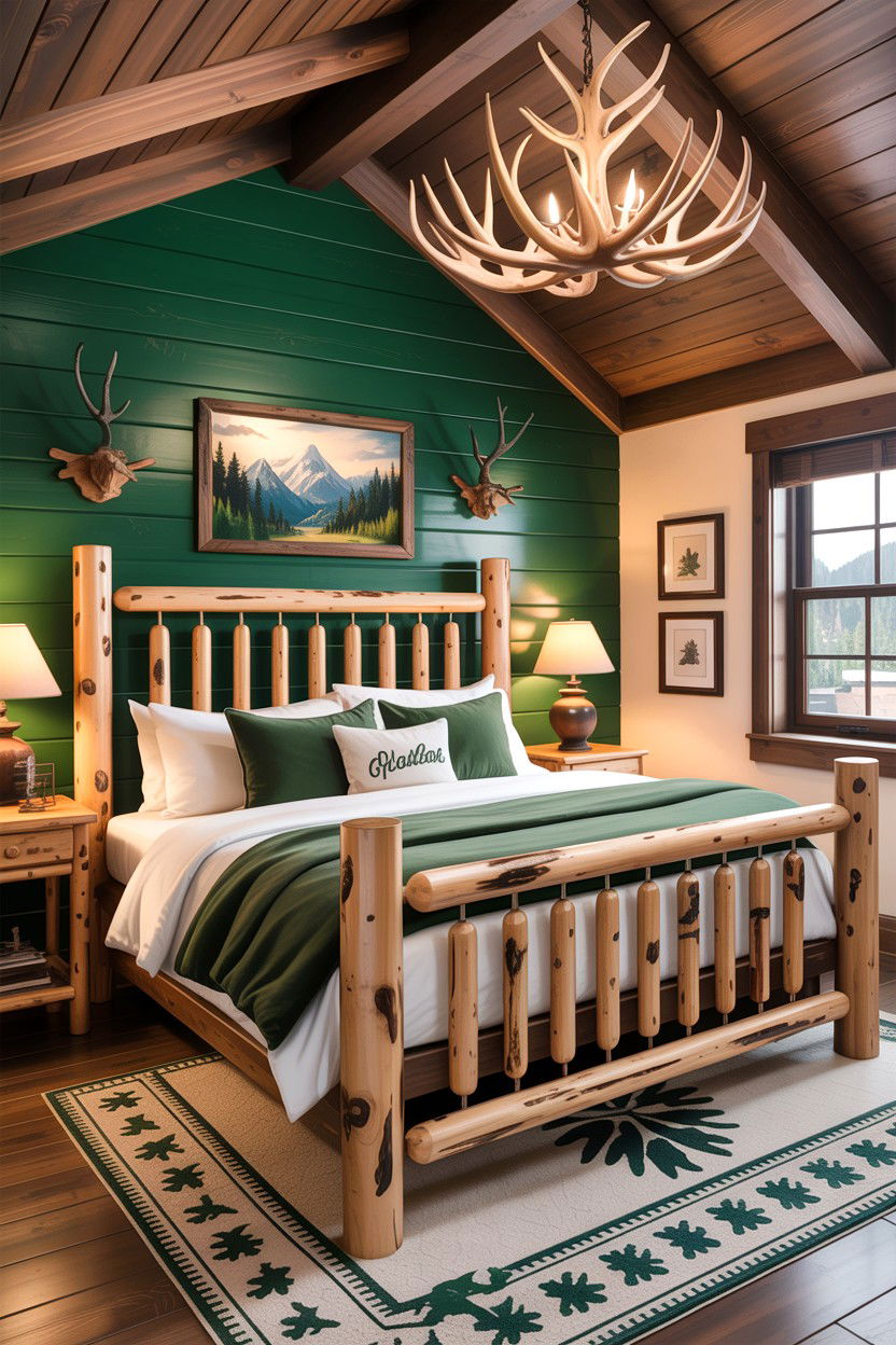Pine green bedroom - 30 rustic green bedroom ideas