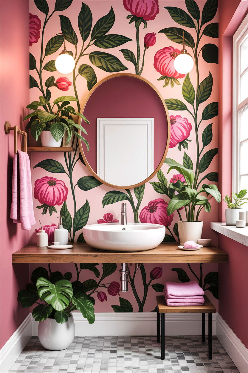 Pink Botanical Bathroom - 30 hot pink bathroom ideas