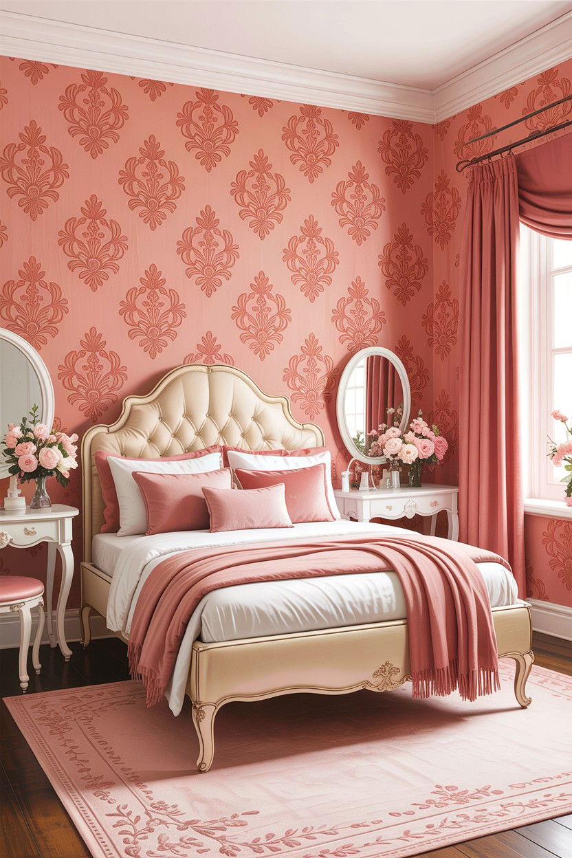 Pink Damask Wallpaper - 30 bedroom damask wallpapers