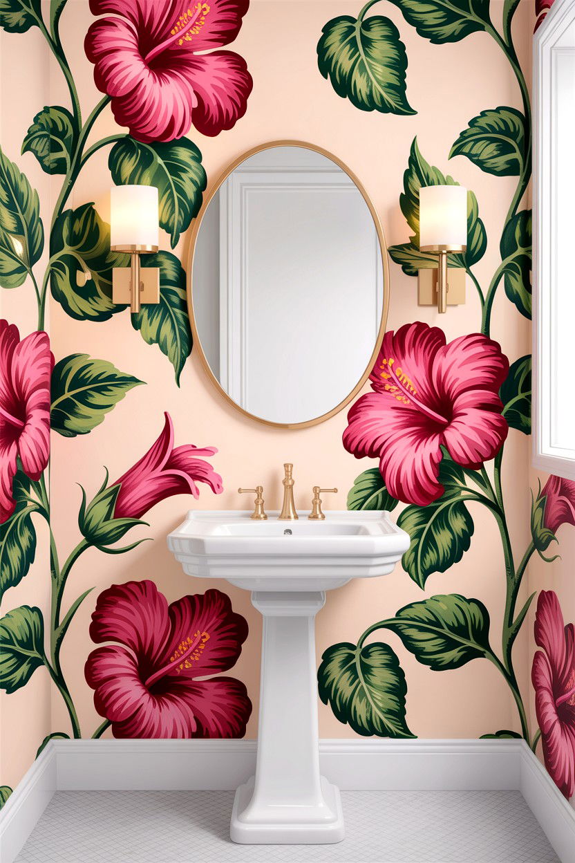 Pink Floral Wallpaper - 30 hot pink bathroom ideas