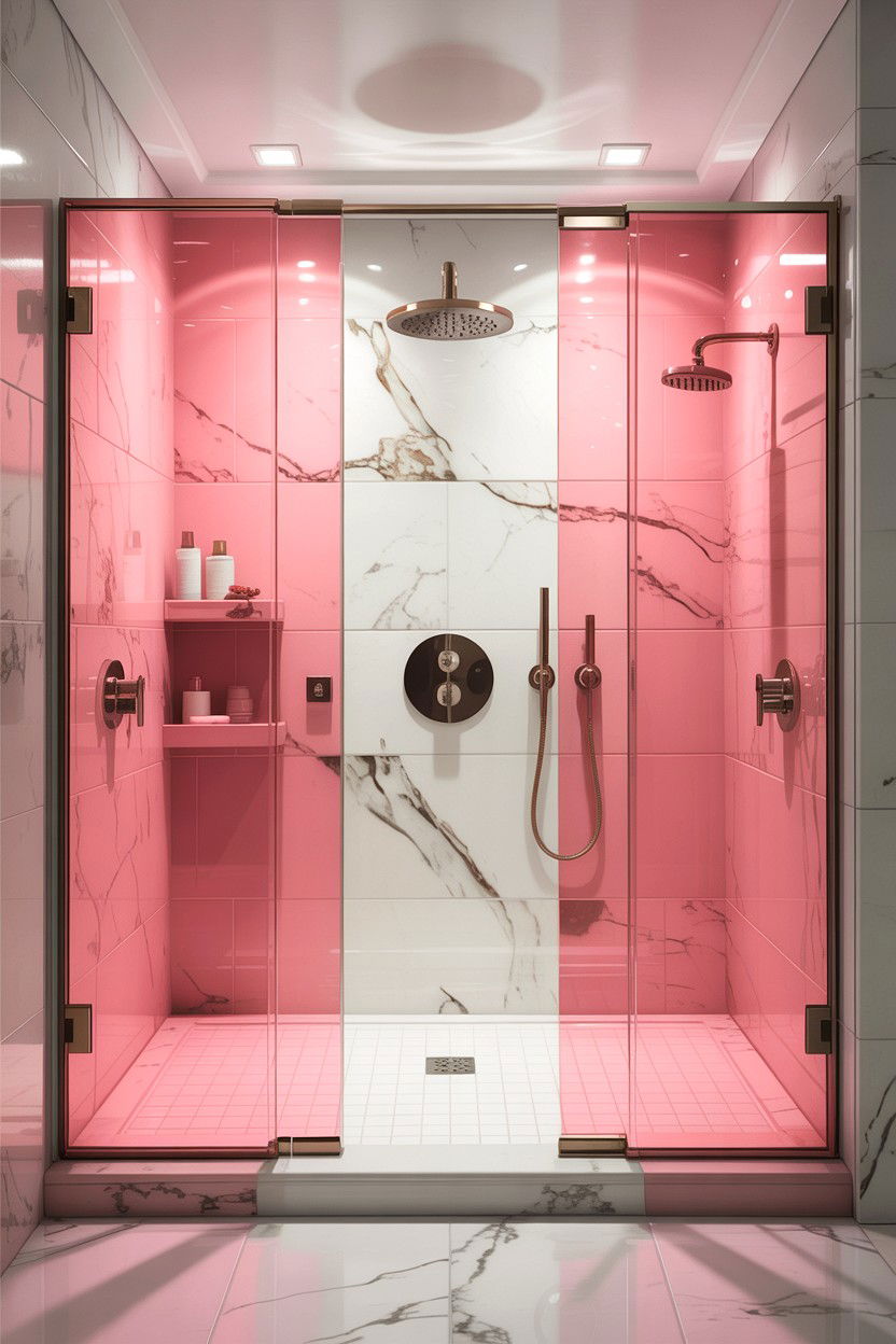 Pink Glass Walk In Shower - 30 hot pink bathroom ideas