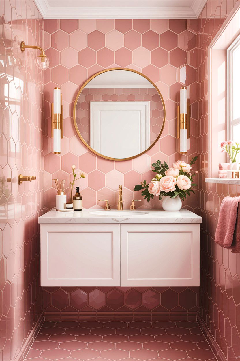 Pink Hexagon Tile Bathroom Wall - 30 hexagon tile bathroom ideas