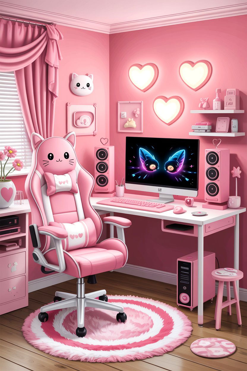 Pink Kawaii Gaming Room - 30 gamer setup bedroom ideas