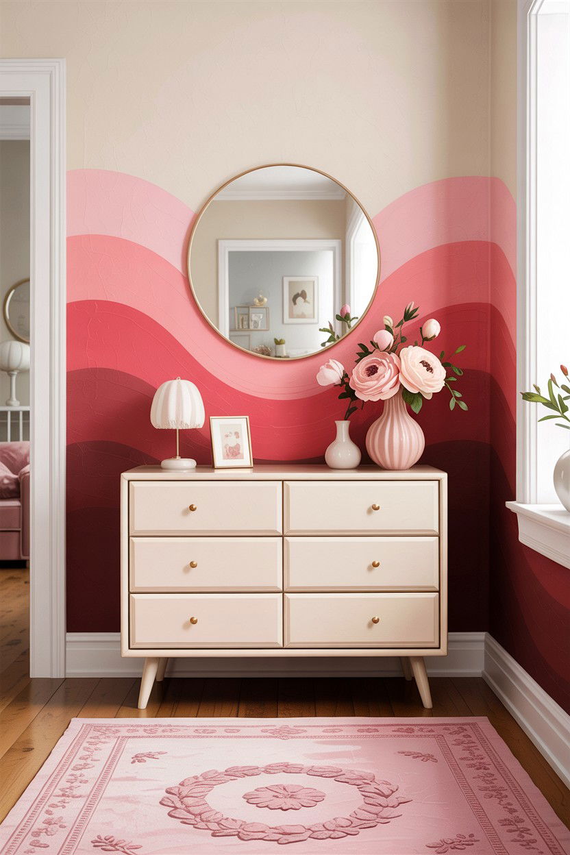 Pink Ombre Accent Wall - 30 bedroom ombre wall ideas