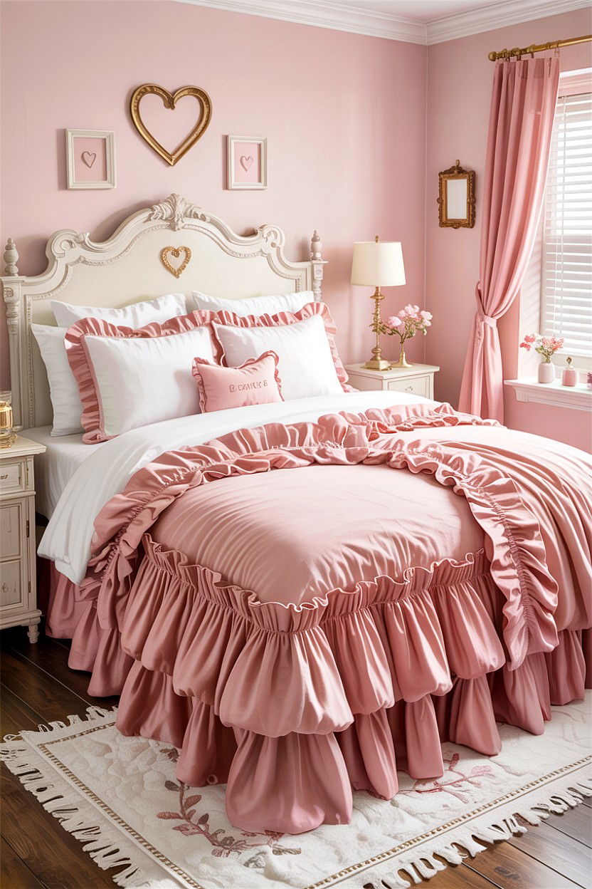 Pink Ruffled Bed Skirt - 30 bedroom dust ruffles