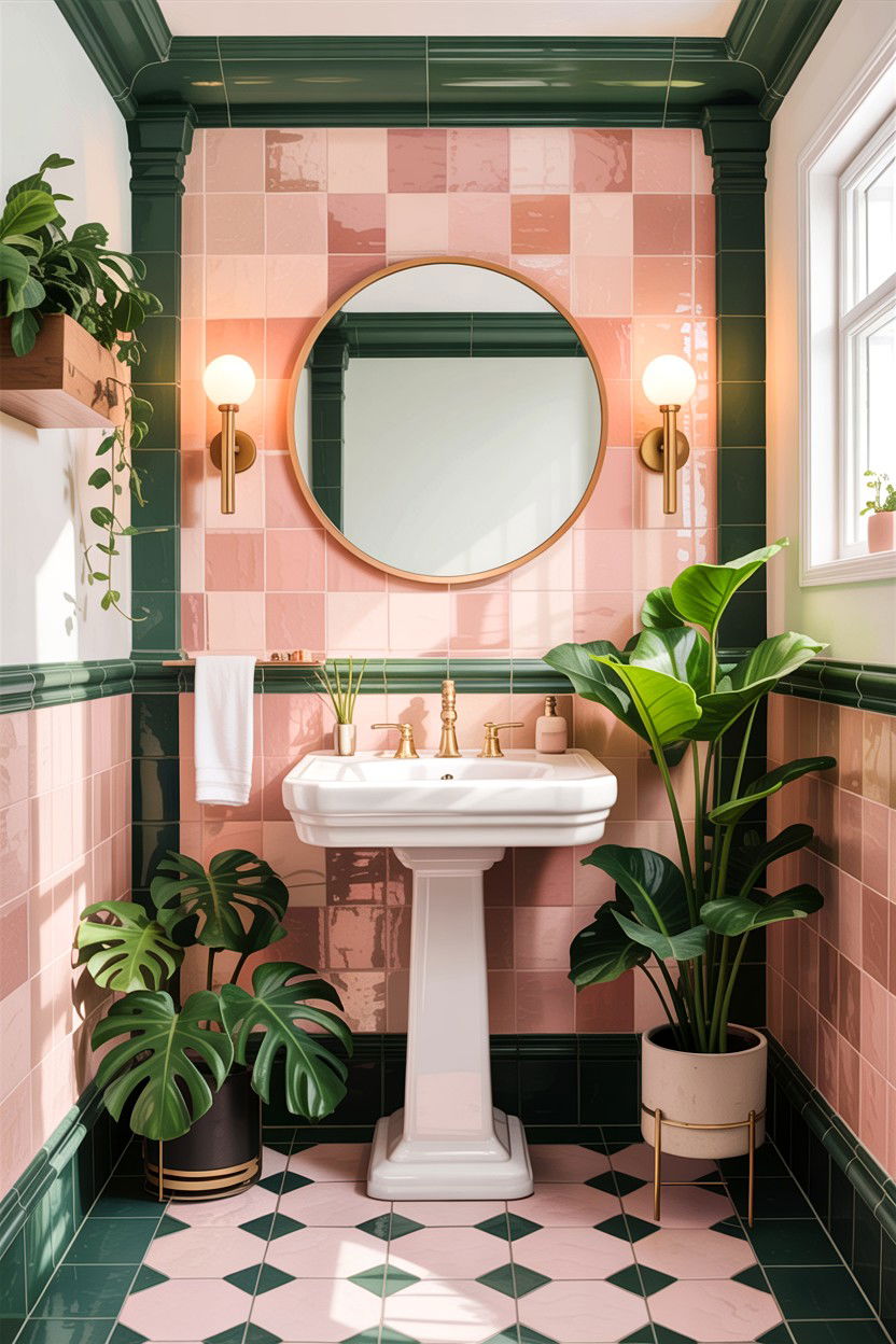 Pink Square Tile Green Grout - 30 contrasting grout bathroom ideas
