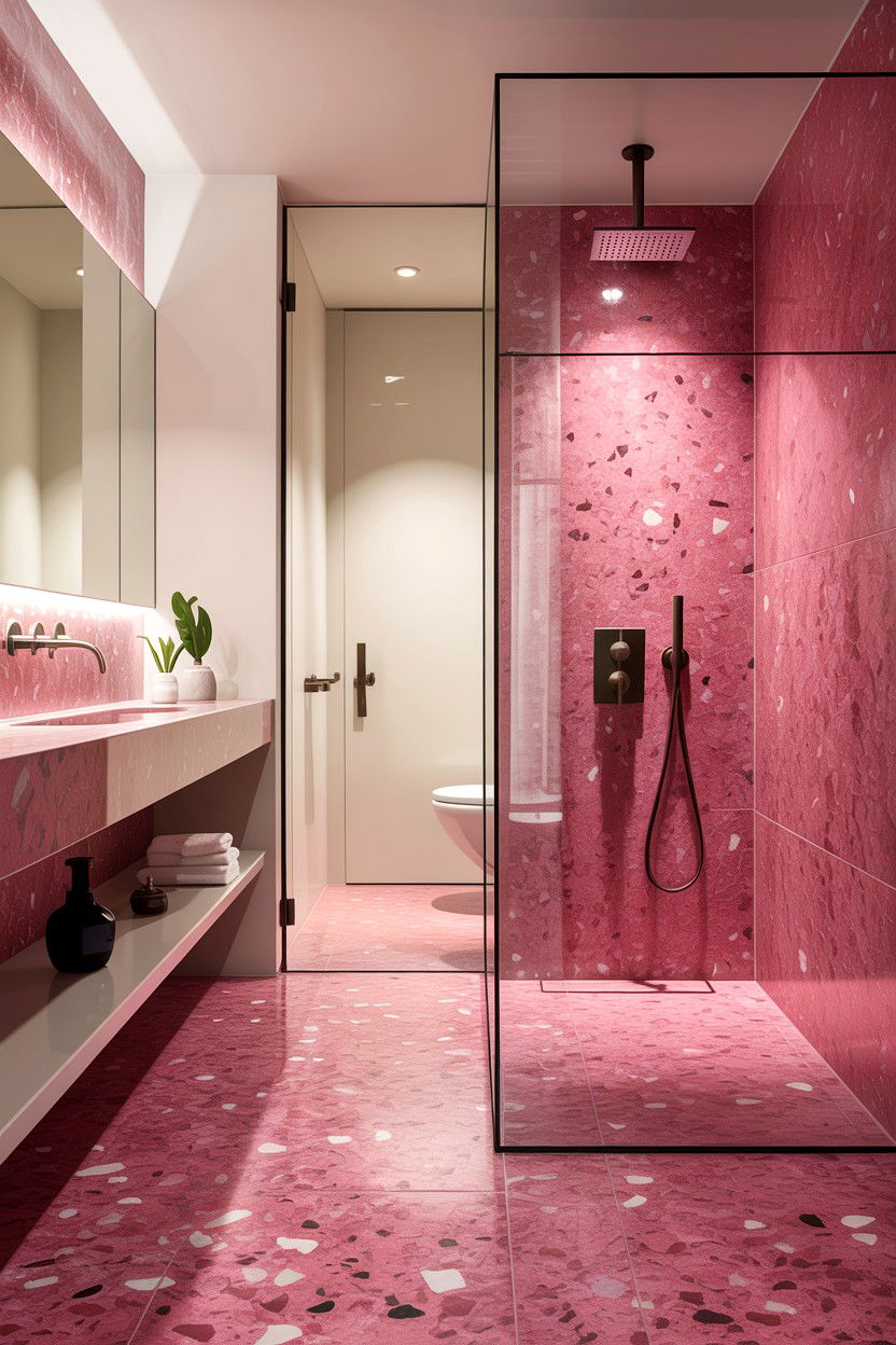 Pink Terrazzo Floor - 30 hot pink bathroom ideas