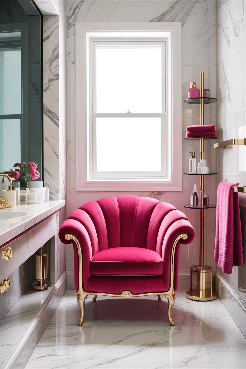 Pink Velvet Bathroom Chair - 30 hot pink bathroom ideas
