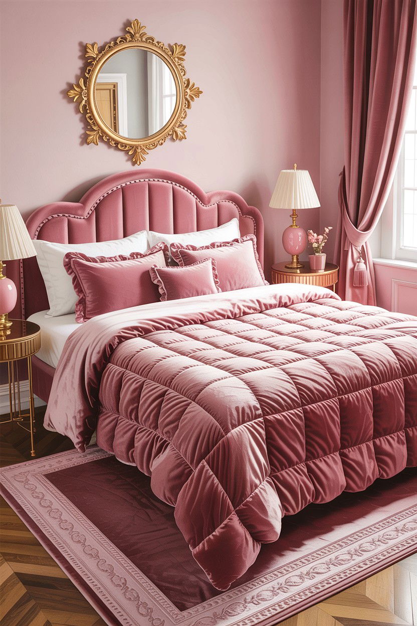 Pink Velvet Bedspread - 30 bedroom bedding ideas