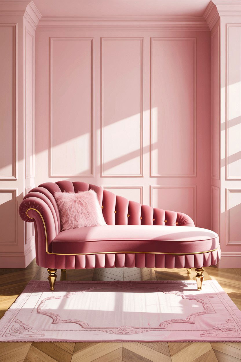 Pink Velvet Chaise - 30 Hollywood living room ideas