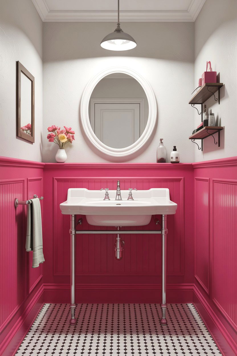 Pink Wainscoting - 30 hot pink bathroom ideas