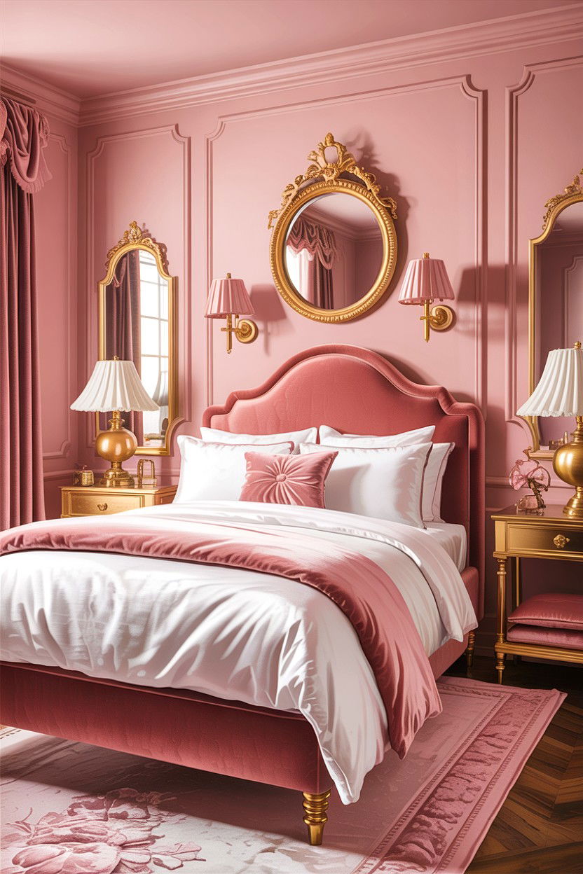 Pink and gold bedroom - 30 bedroom pink walls