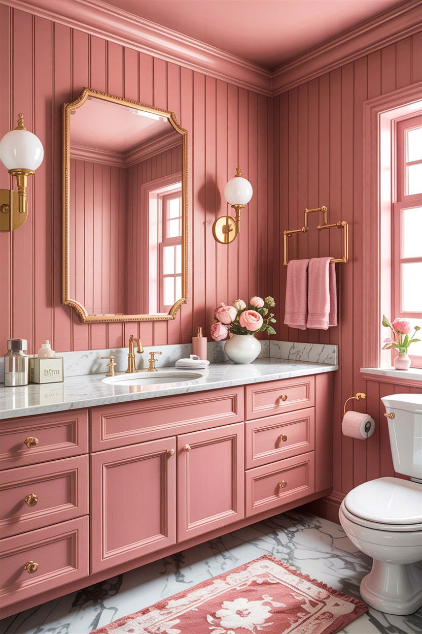 Pink board and batten bathroom - 30 bathroom board and batten ideas