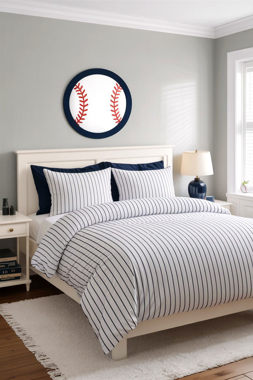 Pinstripe Bedding - 30 baseball bedroom ideas