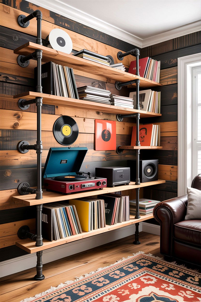 Pipe shelving living room - 30 industrial living room ideas