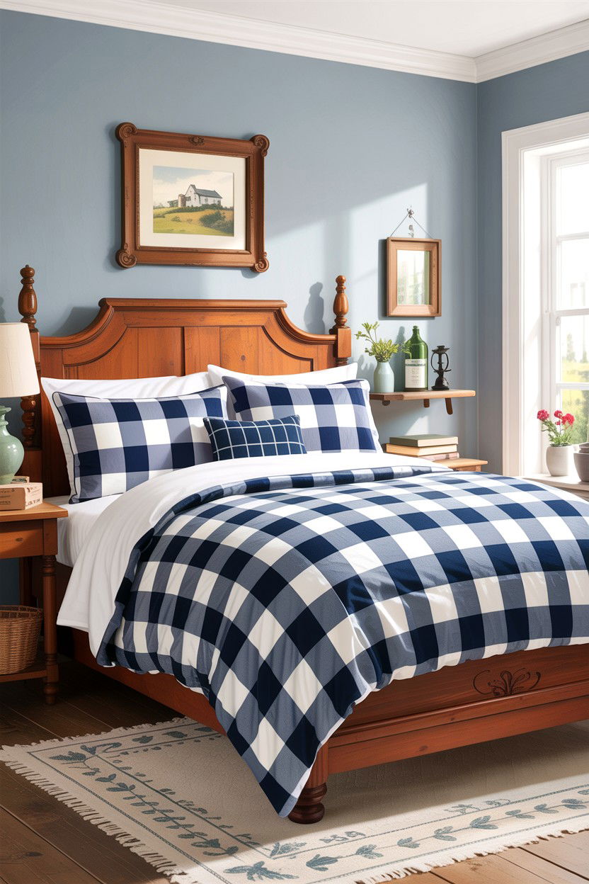 Plaid Bedding Decor - 30 country house bedroom ideas