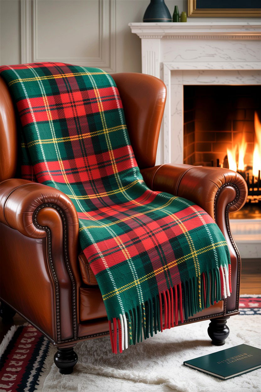 Plaid Throw Blanket - 30 dark academia living room ideas