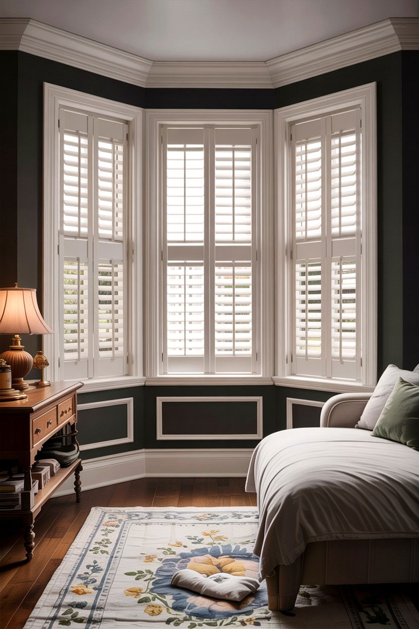 Plantation shutters - 30 bedroom bay window ideas