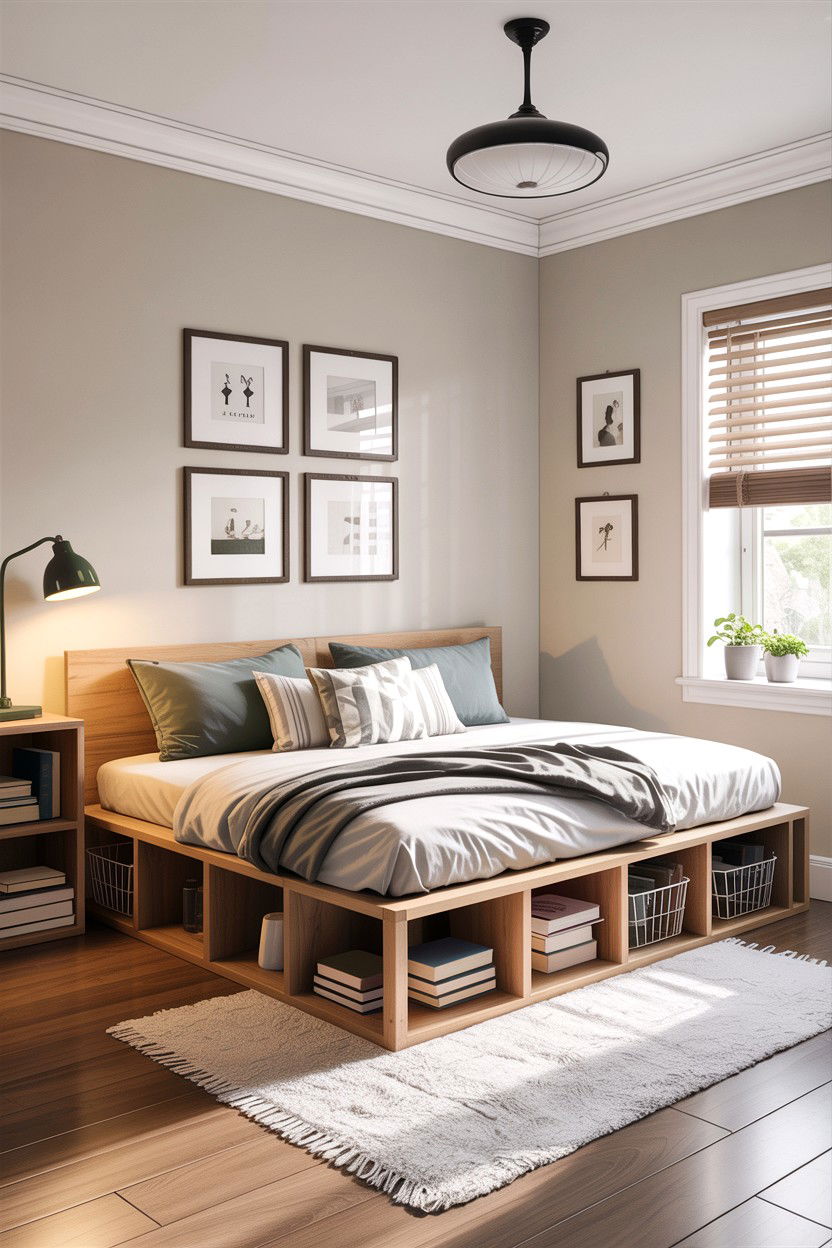 Platform Bed With Cubbies - 30 small bedroom space storage ideas