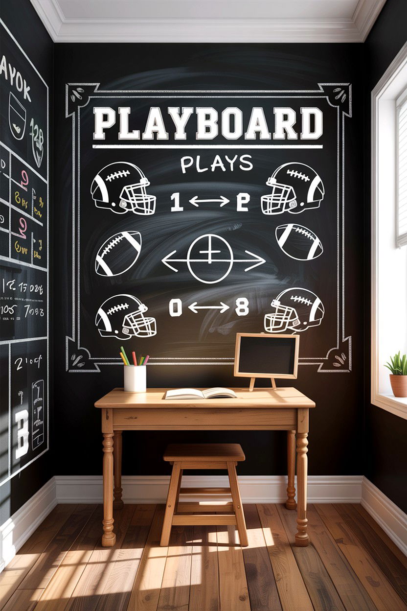 Playbook chalkboard wall - 30 football bedroom ideas