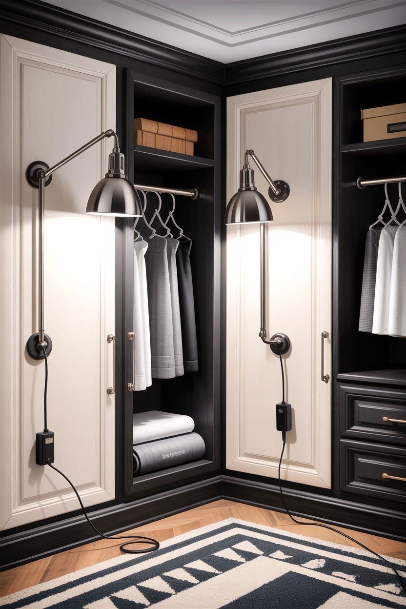 Plug in swing arm lamps for closets - 30 bedroom closet lighting ideas