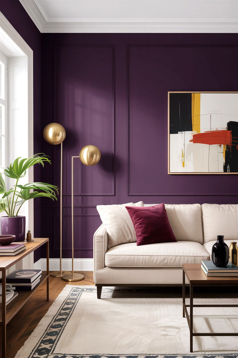Plum Noir Paint - 30 living room feature wall ideas