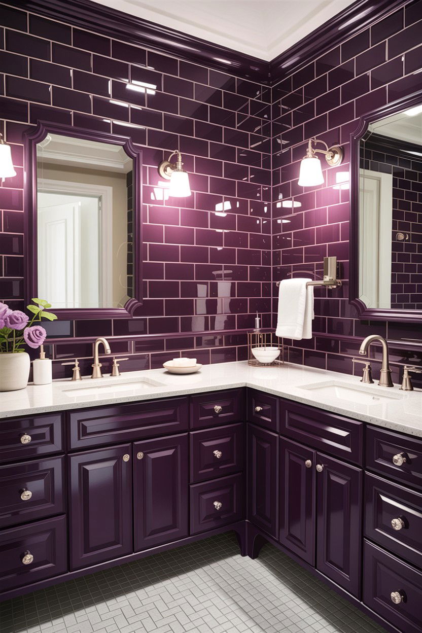Plum subway tile bathroom - 30 colored subway tile bathroom ideas