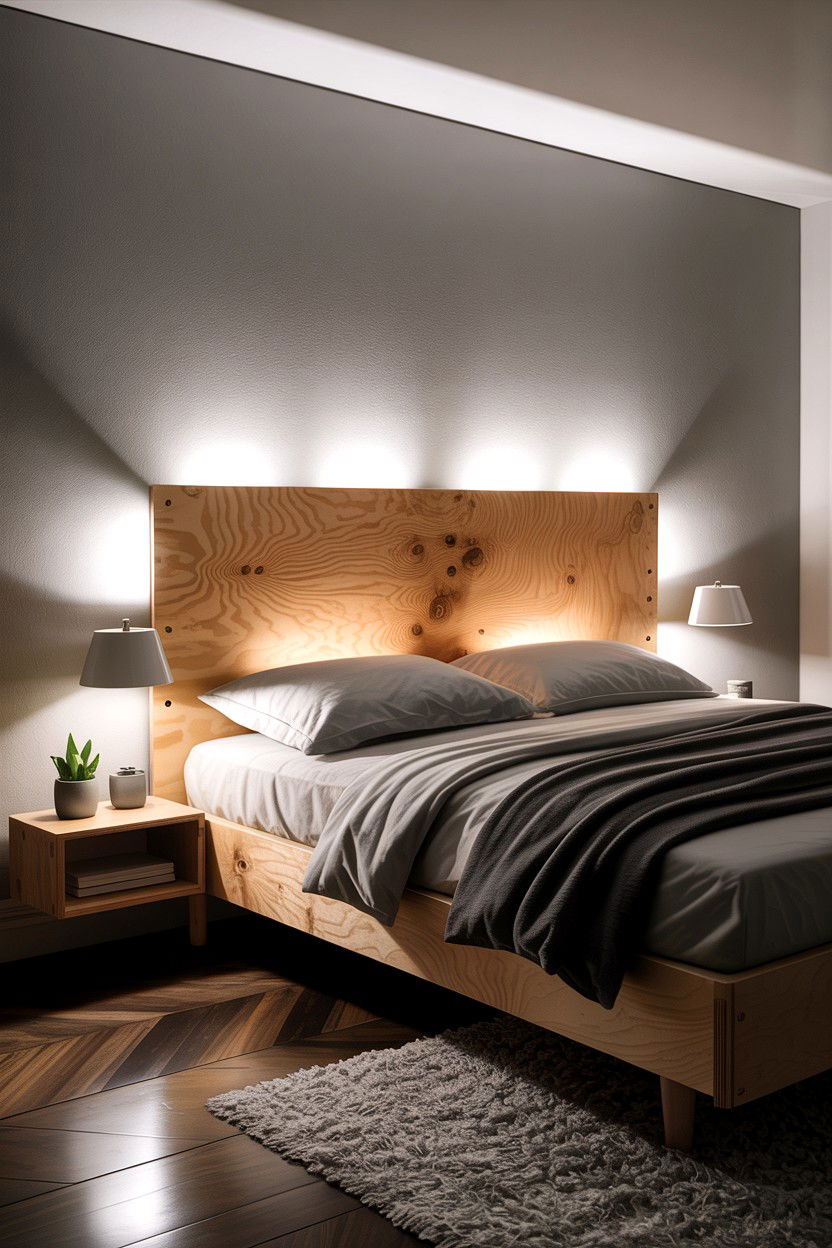 Plywood Headboard With Lights - 30 bedroom DIY headboard ideas