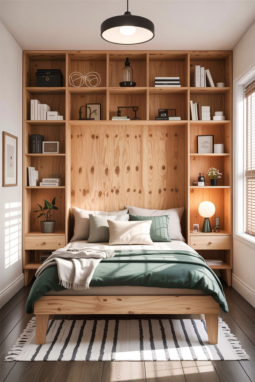 Plywood Headboard With Shelves - 30 bedroom wooden headboards