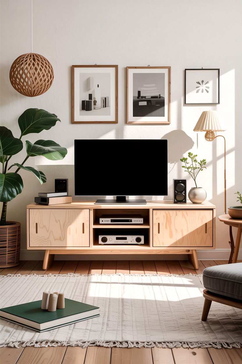 Plywood media console - 30 DIY living room ideas