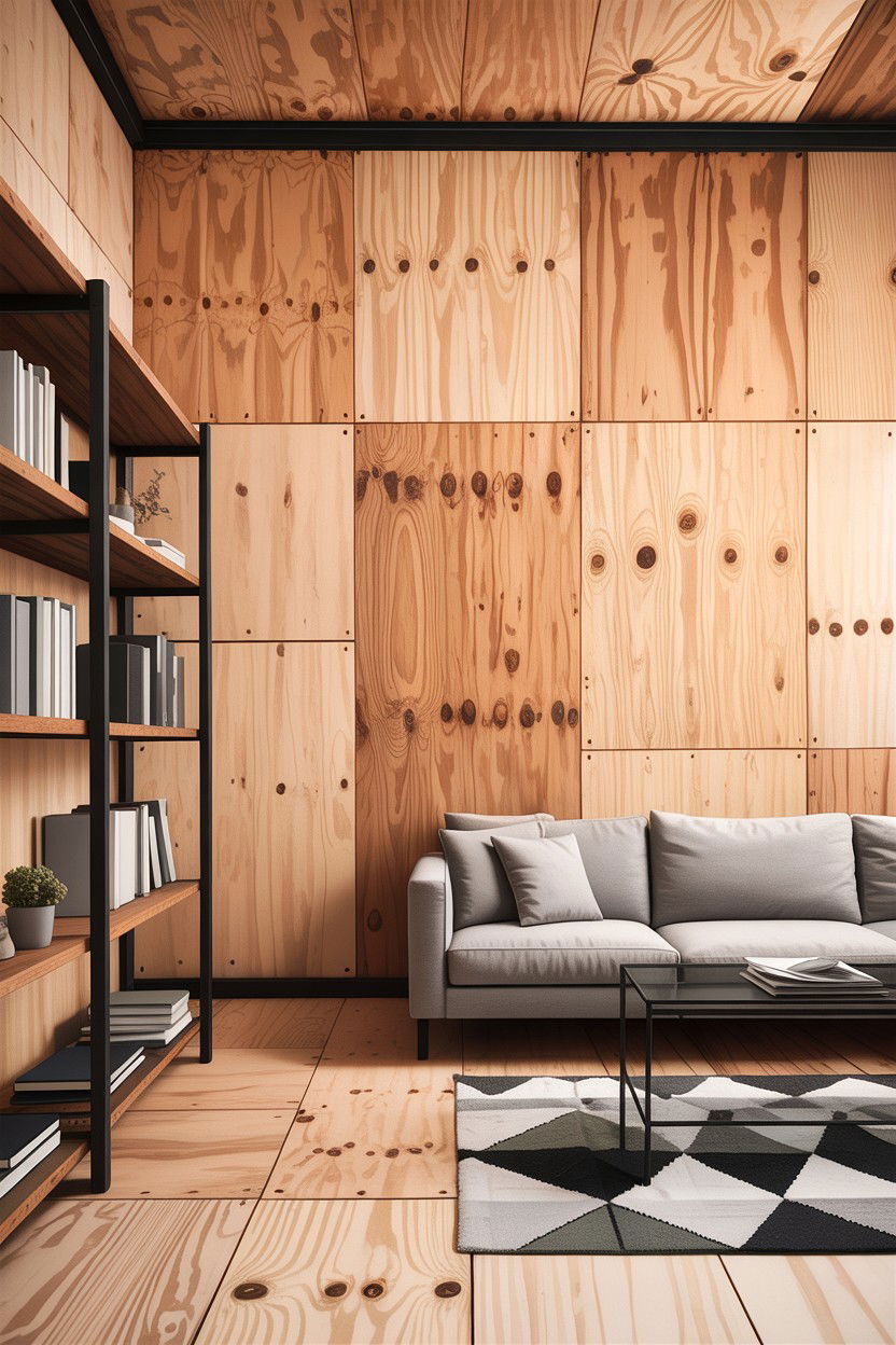 Plywood wall living room - 30 industrial living room ideas