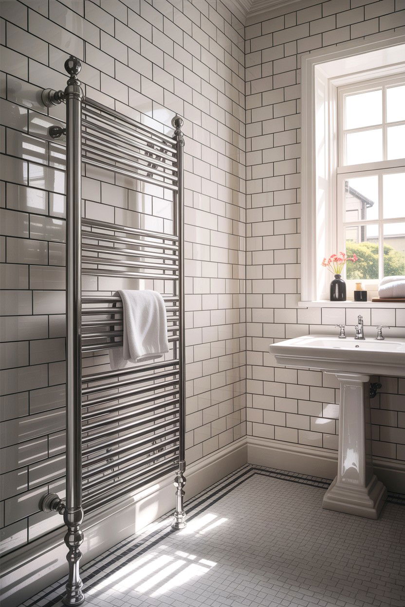 Polished Chrome Towel Rail - 30 heated towel rack ideas