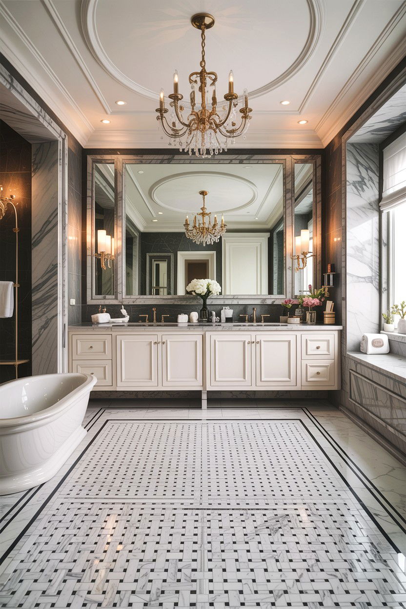 Polished Marble Basketweave Floor - 30 basketweave tile bathroom ideas