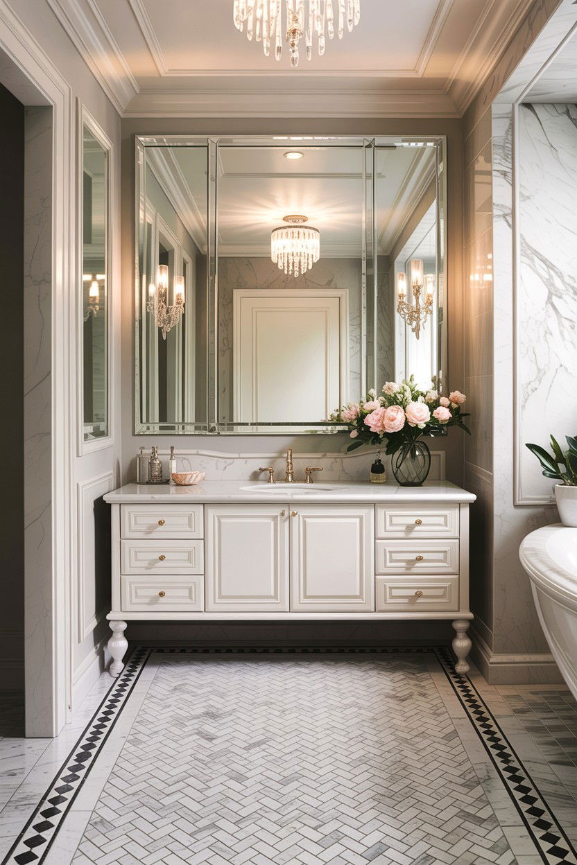 Polished basketweave tile - 30 basketweave pattern bathroom ideas