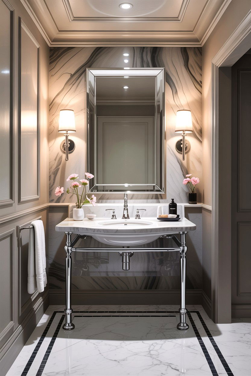 Polished chrome bathroom fixtures - 30 Hollywood regency bathroom ideas