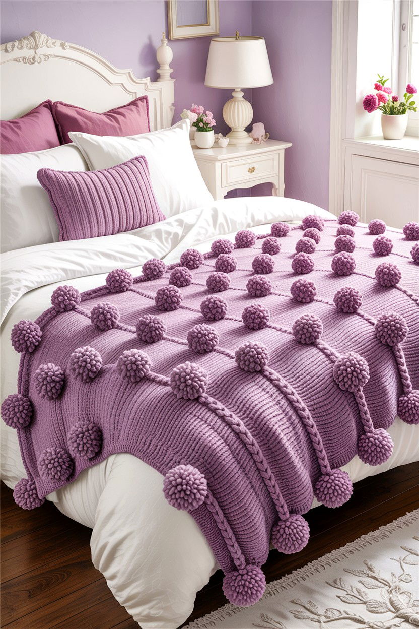 Pom Pom Knit Blanket - 30 bedroom knit blankets