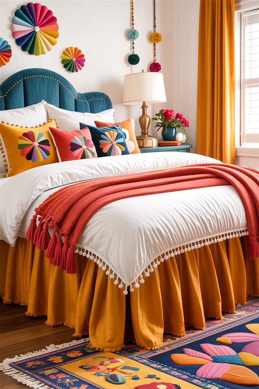 Pom Pom Trim Bed Skirt - 30 bedroom bed skirts