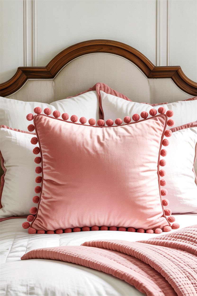 Pom Pom Trim Pillow - 30 bedroom throw pillows