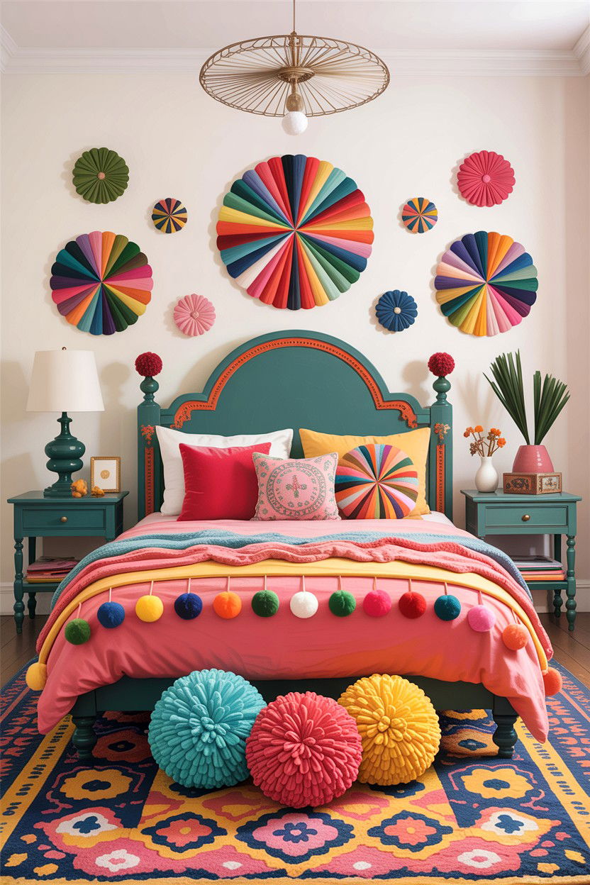 Pom pom pillow - 30 cozy texture bedroom ideas
