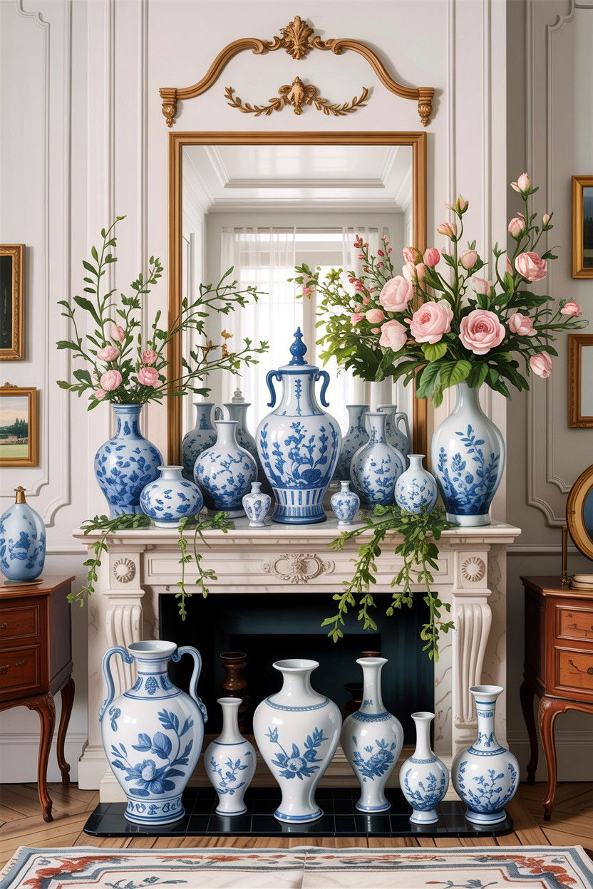 Porcelain Vase Collection - 30 French shabby chic living room ideas