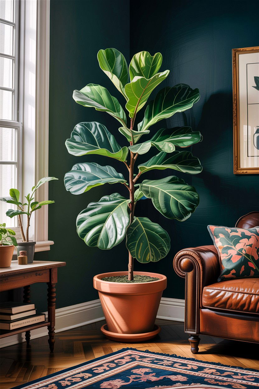 Potted Fiddle Leaf Fig - 30 dark academia living room ideas