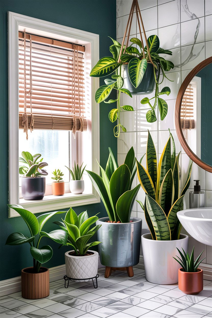 Potted plants in bathroom - 30 apartment bathroom ideas