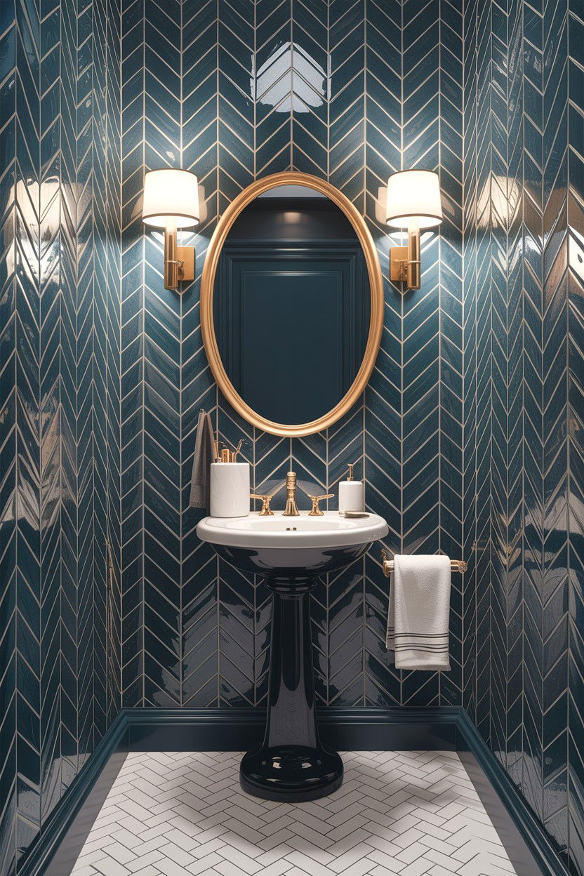 Powder room herringbone wall - 30 herringbone pattern bathroom ideas