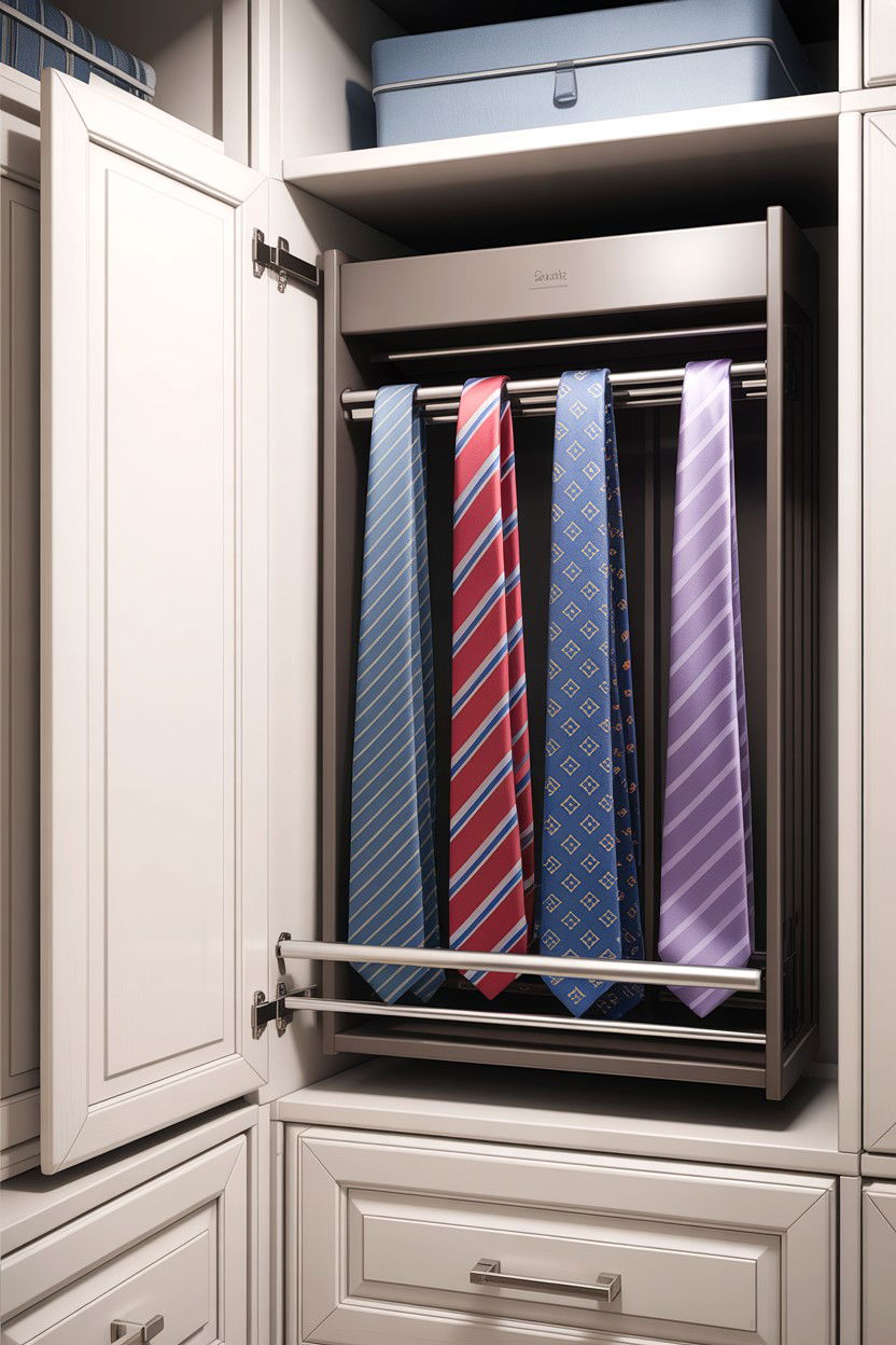 Pull Out Tie Organizer - 30 bedroom tie storage ideas