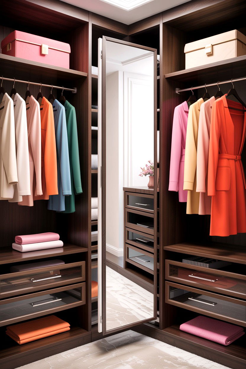Pull Out Wardrobe Mirror - 30 bedroom secret storage ideas