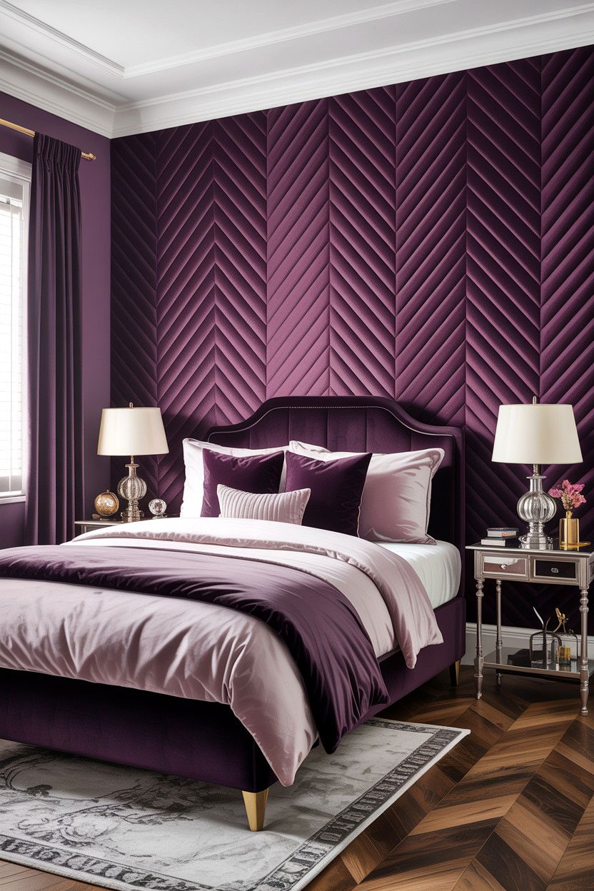 Purple chevron accent wall - 30 bedroom chevron wall ideas